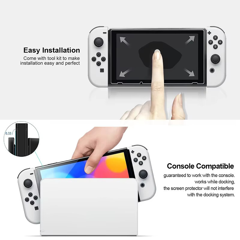 DATA FROG 2er-Set Displayschutzfolie aus gehärtetem Glas mit 9H HD Schutz für Nintendo Switch OLED, transparent - Bild 3