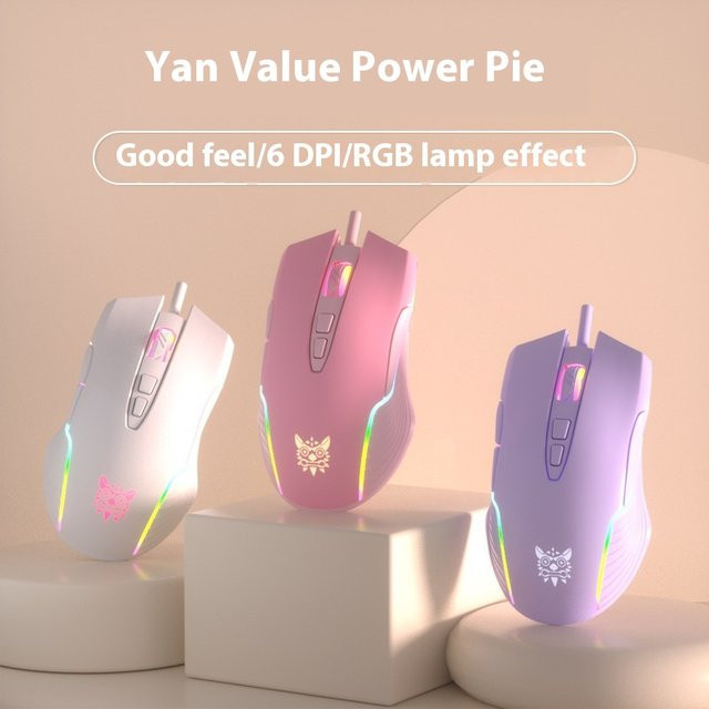 Onikuma CW905 RGB Gaming-Maus in Pink mit 6400 DPI, kabelgebundene optische USB-Computermaus mit Cooler Chroma-Beleuchtung und ergonomischem Design - Bild 1
