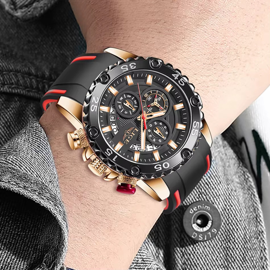 LIGE Armbanduhr Quarz, Silikon, Schwarz, Herren - Bild 4
