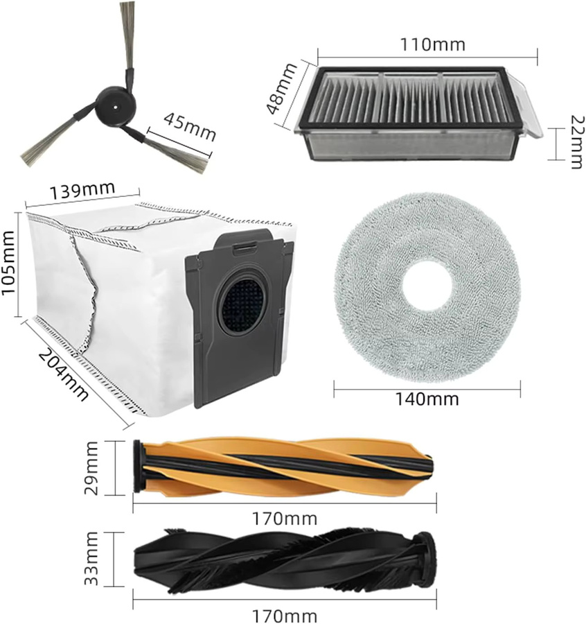 Dreame L50s Pro Ultra Staubsauger Ersatzteil-Set mit Hauptbürste, Seitenbürste, HEPA-Filter, Wischtüchern und Staubbeuteln in Multicolour - Bild 2