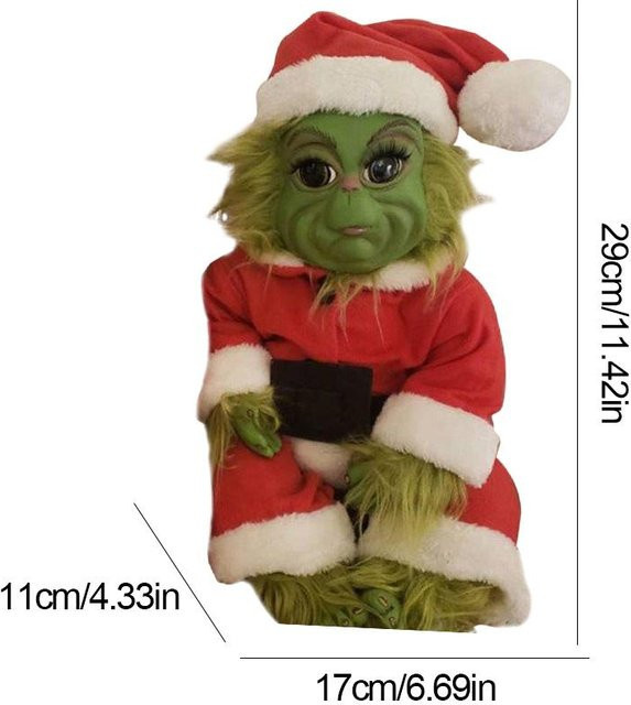 WIKHOSTAR Grinch Plüschpuppe, Grünes Monster, Plüschtier - Bild 1