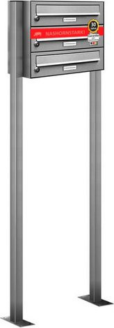 AL Briefkasten für 3 Parteien, freistehendes Briefkasten-System in Silber, B/H/T: 46,5 x 150 x 27,5 cm - Bild 1