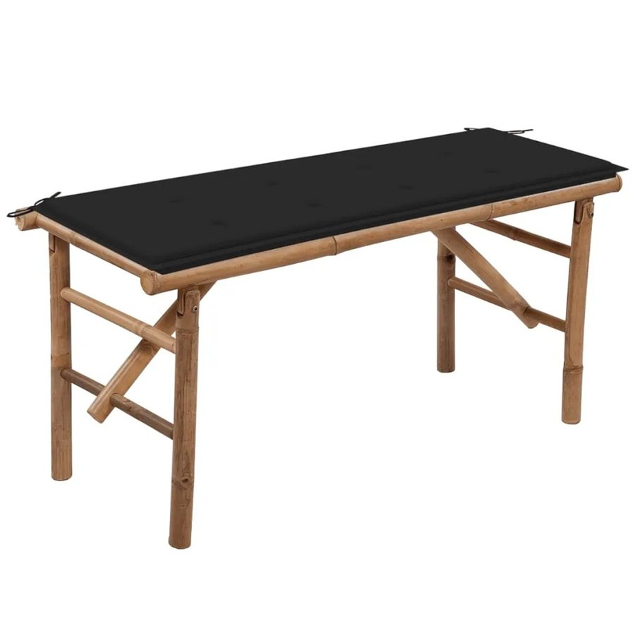 furnicato Klappbare Gartenbank aus Bambus mit schwarzen Auflagen, Breite: 118 cm - Bild 2