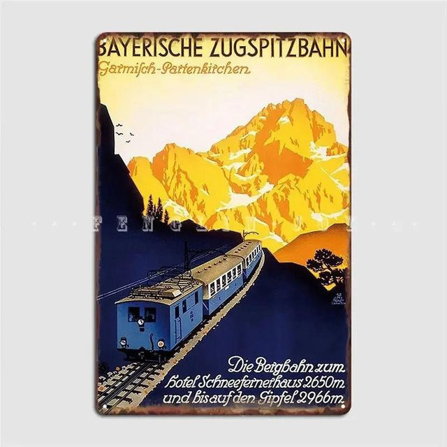 ZX ART Metallschild Garmisch Partenkirchen Bayerische Zugspitzbahn Wandbild B: 20 cm, H: 30 cm - Bild 1