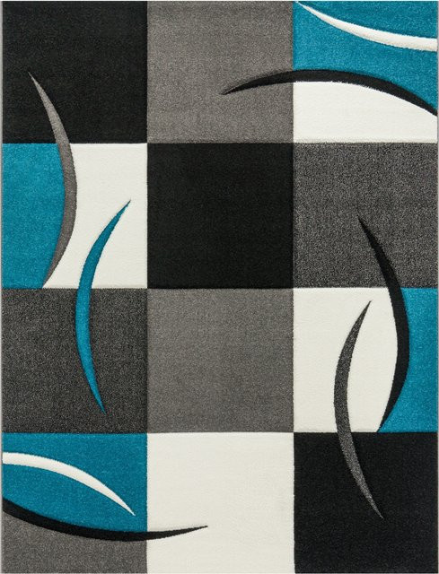 Moderner Teppich Diamora in Türkis mit geometrischem High-Low-Effekt, B/T: 300 x 400 cm - Bild 1