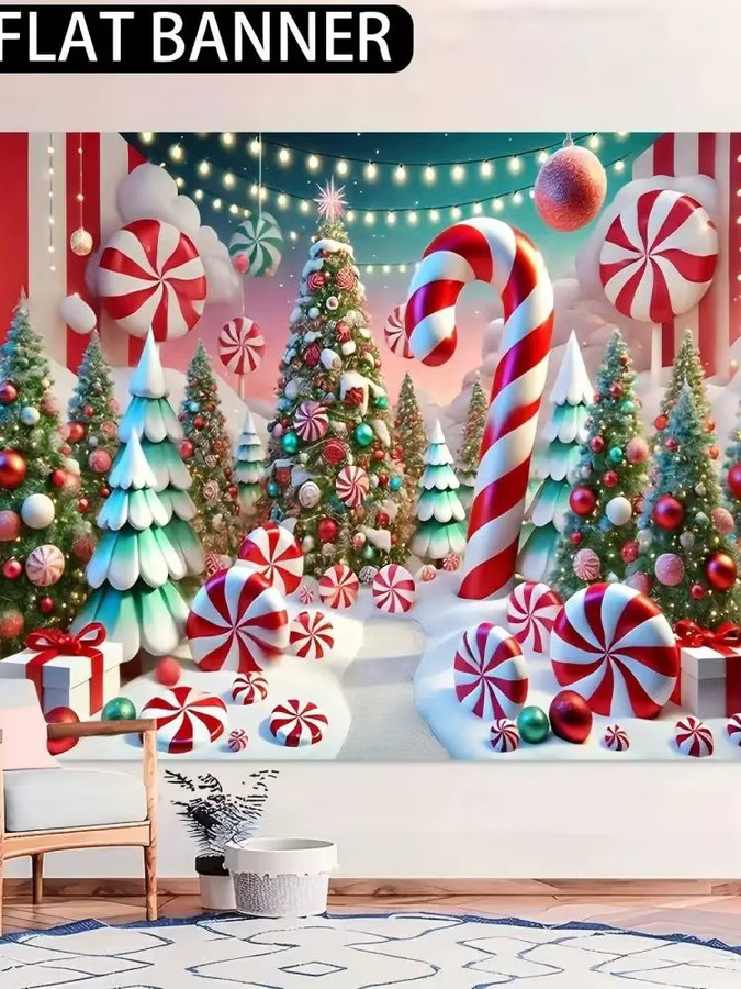 VIKAMA Weihnachts-Wandteppich mit Süßigkeiten-Motiv als Wanddekoration für Kinderzimmer und Wohnzimmer - Bild 3