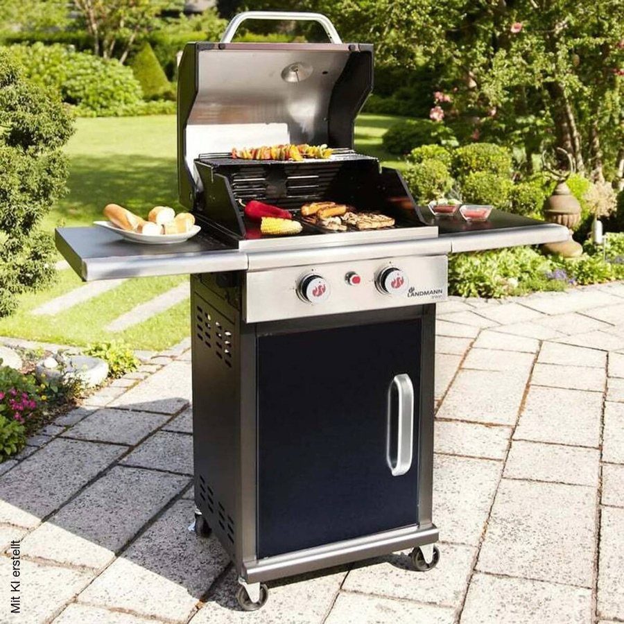 Landmann Gasgrill Triton PTS 2.0 aus Stahl in Schwarz mit Gusseisen-Komponenten, Thermometer und Warmhalterist, B/H/T: 57 x 121 x 140 cm - Bild 2
