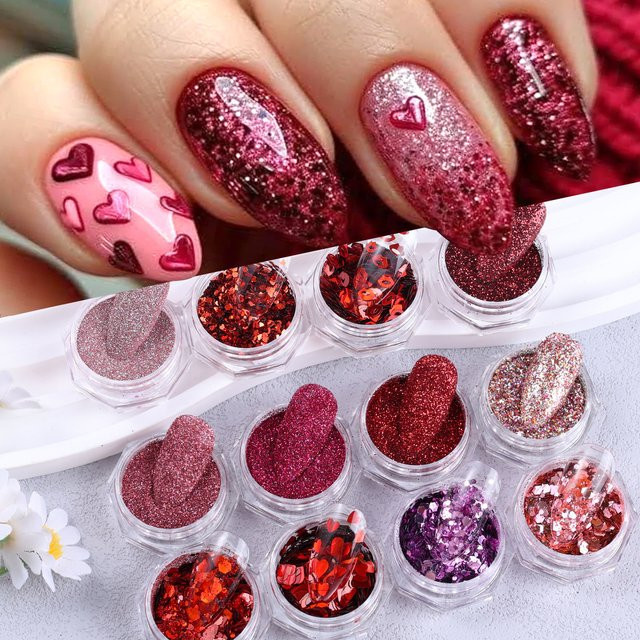 SWEET TREND Nagelglitzer, gemischt, rot, rosa, sechseckige Pailletten - Bild 1