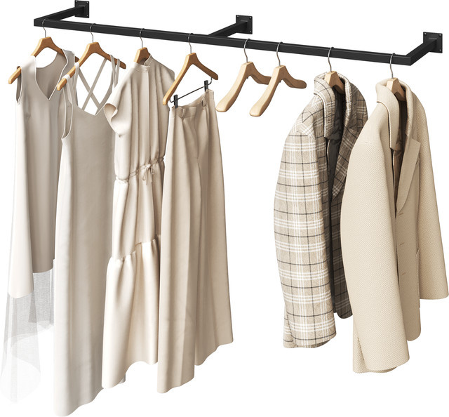 Eugad Wandmontierte Kleiderstange im Industriedesign aus Metall, Schwarz Matt, Breite: 140 cm bis 170 cm - Bild 1