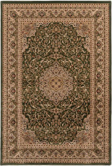 Orientalischer Teppich mit floralem Medaillon in Dunkelgrün, Gold und Beige für Wohnzimmer und Schlafzimmer - Bild 1