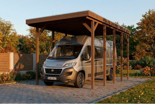 SKANHOLZ Caravan-Carport Friesland aus Fichte mit Stahldach in Nussbaum Braun, B: 708 cm, T: 402 cm - Bild 1