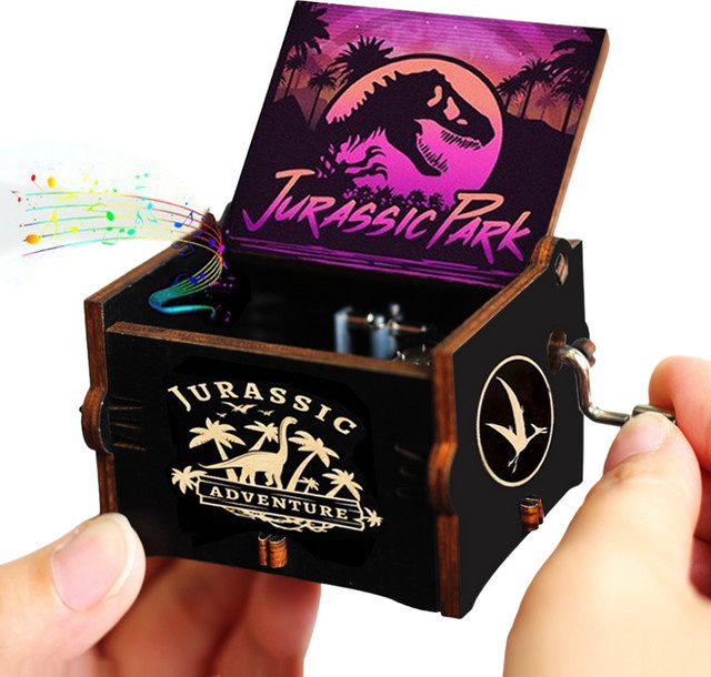 Bandai Jurassic Park Spieluhr, Dinosaurier, Holz, handgekurbelt - Bild 1