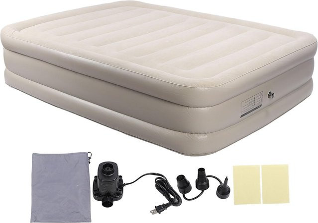 Aufblasbares Luftbett von OutsideWorld in Weiß aus PVC mit Flanell-Oberfläche für Camping und Outdoor - Bild 1