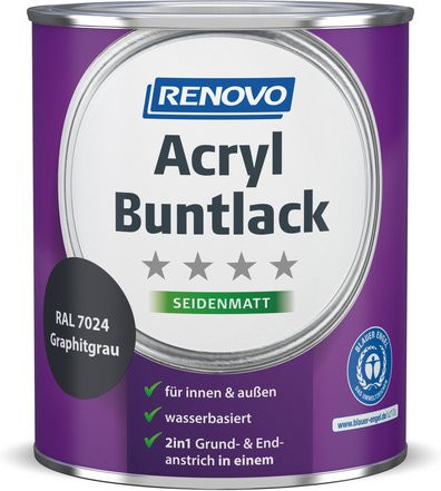 RENOVO Acryl-Buntlack für Holz, wasserbasiert, Graphitgrau, seidenmatt, 0,75 l - Bild 1