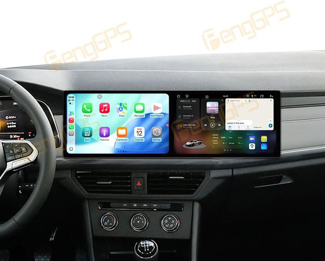 Aotsr Dual Screen Android 15 Auto Radio mit CarPlay und DSP für Volkswagen Bora 2023-2025, 10,1 Zoll Touchscreen, Schwarz - Bild 1
