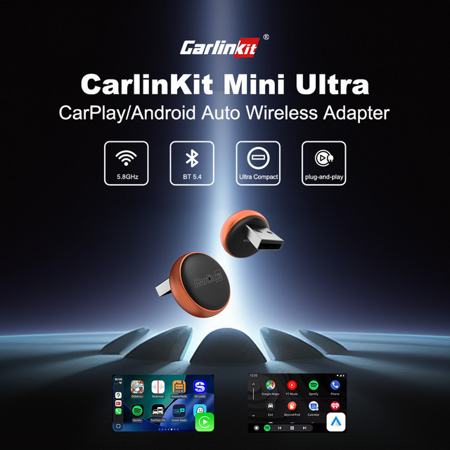 CarlinKit Mini Ultra 3 Kabelloser CarPlay und Android Auto Adapter in Schwarz und Orange mit Bluetooth 5.4 und WLAN 5.8GHz - Bild 1