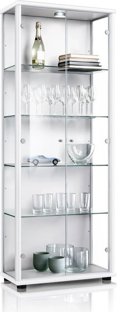 K-Möbel Vitrinenschrank mit 2 Glastüren und LED-Beleuchtung in Weiß, H x B x T: 176 x 67 x 33 cm - Bild 1
