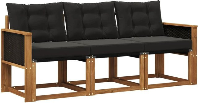 vidaXL Outdoor-Sofagarnitur aus Akazienholz mit Textilene und Kissen, Schwarz/Natur - Bild 1