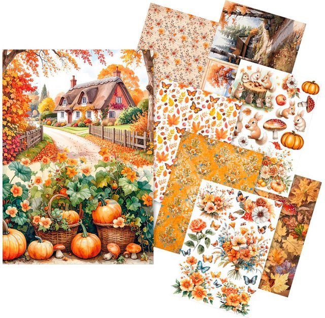 Motiv-Strohseiden Sortiment Hallo Herbst 8er-Set Multicolor - Bild 1