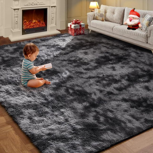 Ultraweicher Hochflorteppich Lodestar in Dunkelgrau, rutschfester und UV-resistenter Teppich für Wohnzimmer, Schlafzimmer oder Kinderzimmer, B/T: 60 x 40 cm - Bild 1