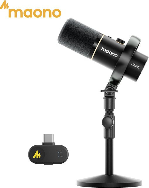 Maono PD200W Hybrid Kabelloses Podcast-Mikrofon, Dynamisches XLR/USB Mikrofon für Streaming und Content-Erstellung, Schwarz - Bild 1