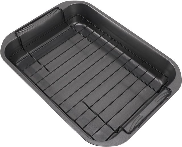 Rechteckiger Grillbräter aus Kohlenstoffstahl mit Rost und Eisengriff von mfySpace, Antihaftbeschichtet, Schwarz - Bild 1