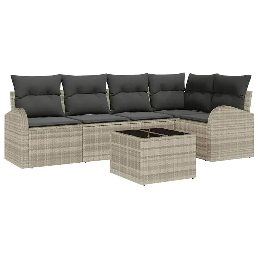 vidaXL Garten-Sofa-Set aus Polyrattan in Hellgrau mit Kissen, 6-teiliges L-Shape Lounge-Set - Bild 2