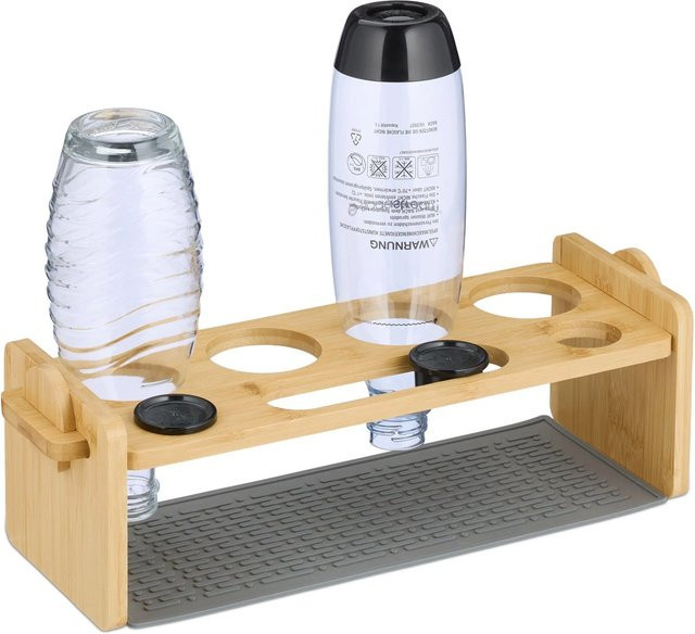 Relaxdays Flaschenhalter aus Bambus und Silikon in Natur und Grau für 4 Flaschen, B/T/H: 43 x 14 x 14,5 cm - Bild 1