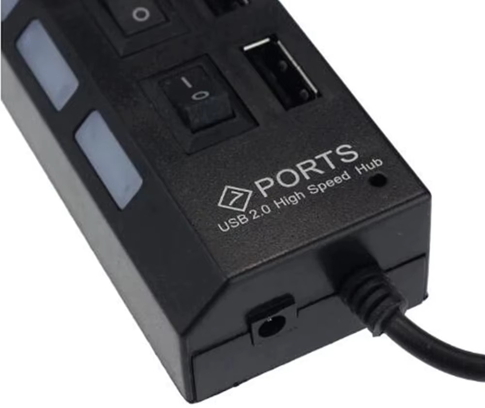 VORTNGLE USB 2.0 Hub 7-Port USB-Erweiterung mit EIN/AUS-Schalter und USB-Netzteil, Schwarz - Bild 3