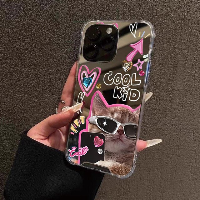 Transparente Handyhülle mit Sonnenbrille und Katzenspiegel aus Acryl für iPhone Modelle - Bild 1