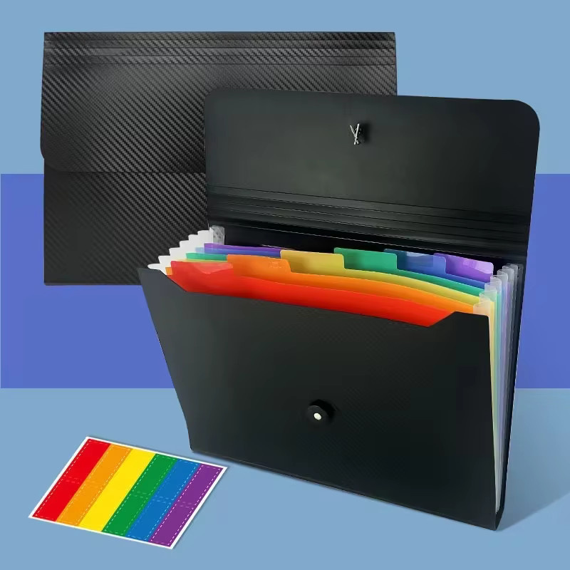 13-Fächer Erweiterbare Aktenmappe A4 Dokumentenorganizer Akkordeon-Ordner aus Kunststoff in Schwarz - Bild 2