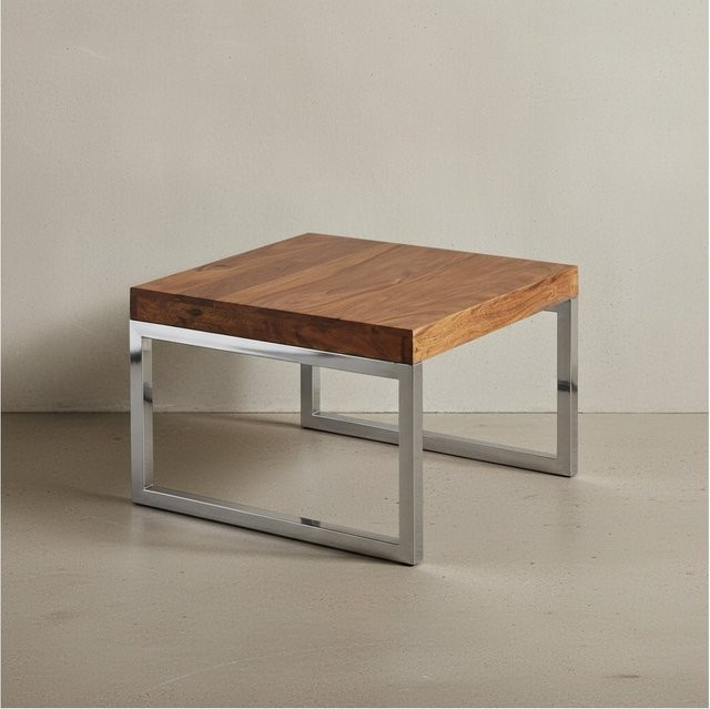 KADIMA DESIGN Quadratischer Couchtisch aus Sheesham-Massivholz und Metall in Braun, B/T/H: 60 x 40 x 60 cm - Bild 1