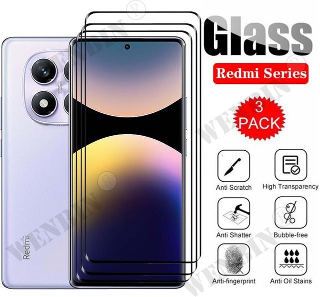 3er-Pack Panzerglas für Xiaomi Redmi Note 14 15 / Note 14 15 Pro / Note 14 15 Pro Plus, gebogener Vollschutz, transparent - Bild 1