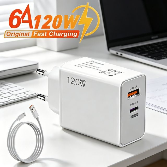 MAEBOXY 2-in-1 USB-C 120W Schnellladegerät Wandladegerät mit PD Quick Charge in Weiß - Bild 1