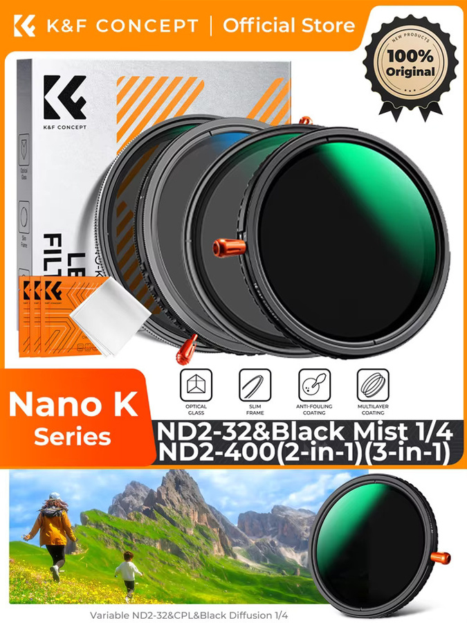 K&F CONCEPT 2-in-1 Variabler ND2-32 und Diffusionsfilter, Schwarz, 49-82mm - Bild 1