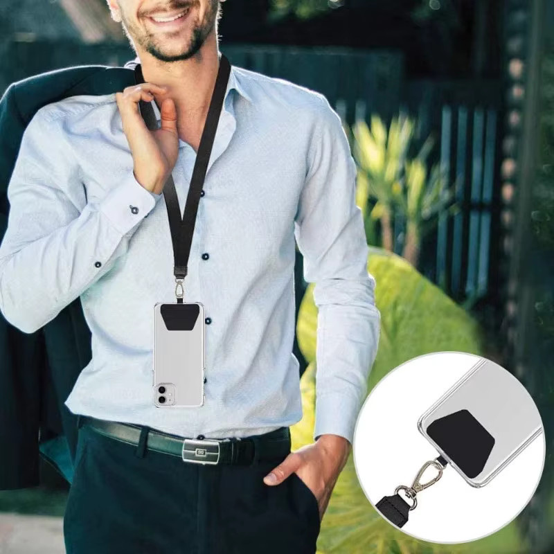 Universelles Anti-Verlust-Telefon-Lanyard in Schwarz, abnehmbares Handy-Umhängeband mit Clip und Handgelenk-Schnur für alle Smartphones - Bild 2