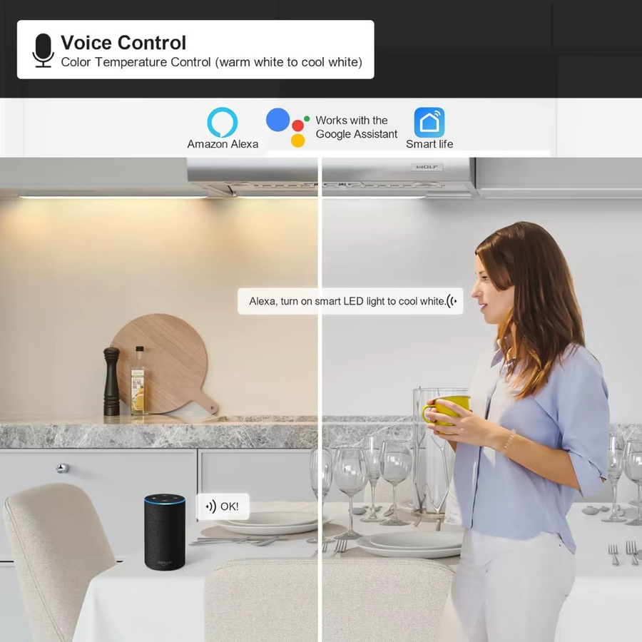YSRSAI Zigbee LED Schrankbeleuchtung CCT dimmbar, weiße Unterbauleuchte für Küche und Möbel mit App- und Sprachsteuerung für Google Alexa und Amazon Alexa, Länge: 30 cm - Bild 3