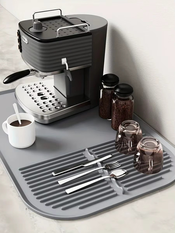 Leeseph Silikon-Kaffeematte mit erhöhten Kanten als Abtropfmatte für die Arbeitsplatte, Farbe: Grau, B/T: 60,96 x 40,64 cm - Bild 7