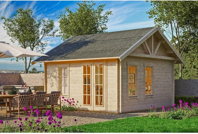 Skan Holz-Gartenhaus Bern Blockbohlenhaus aus Fichte in Braun, B/T: 420 x 420 cm - Bild 1
