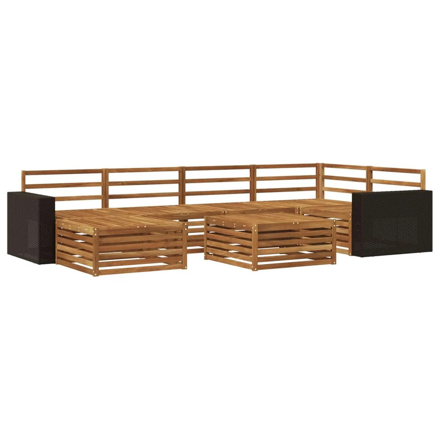 vidaXL Outdoor-Sofagarnitur aus Akazienholz in Braun, 7-teiliges L-Shape Set mit Tisch und Fußablage im Latten-Design - Bild 2