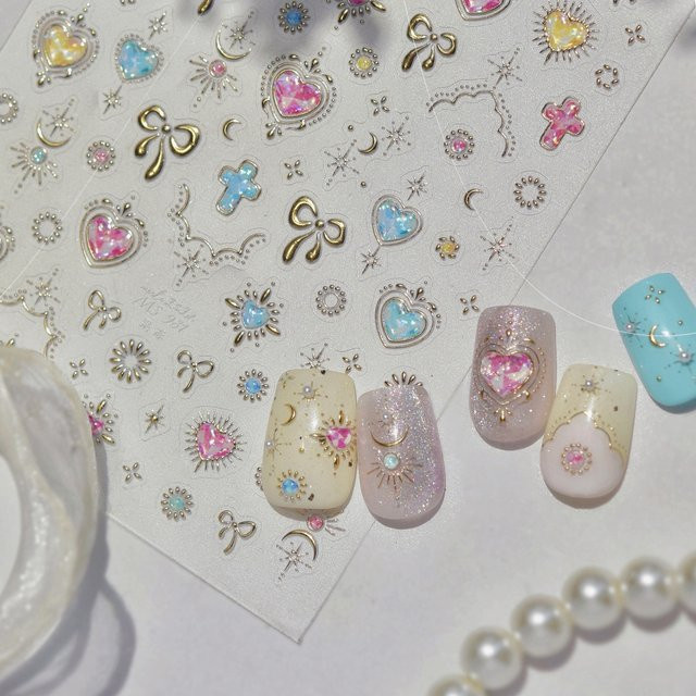 NAILFYOU Nagelaufkleber mit Herz, Strass, Schleife, Glänzend, Damen - Bild 1