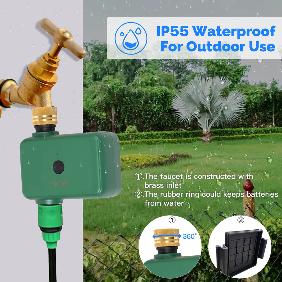 MOES Tuya ZigBee 1-Wege-Wassertimer mit integriertem Gartensprinklerfilter in Grün, programmierbare automatische Bewässerung mit Messing-Einlass, kompatibel mit Alexa und Google Home - Bild 4