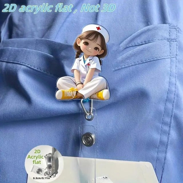 Einziehbarer Ausweishalter mit 2D Krankenschwester Mädchen Motiv aus Acryl in Grau von Forest Sunshine Home - Bild 1