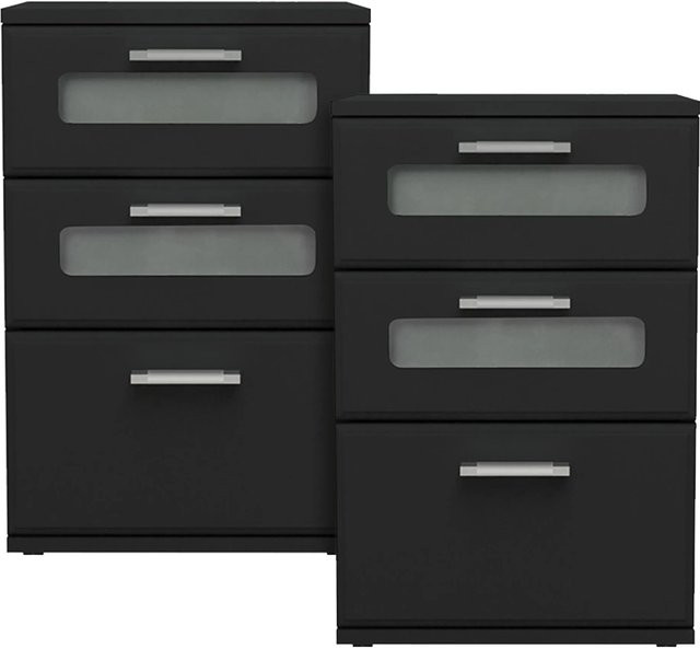 ML-Design Set aus 2 Nachttischen mit 3 Schubladen, Schwarz, B/T/H: 40 x 38 x 60 cm - Bild 2