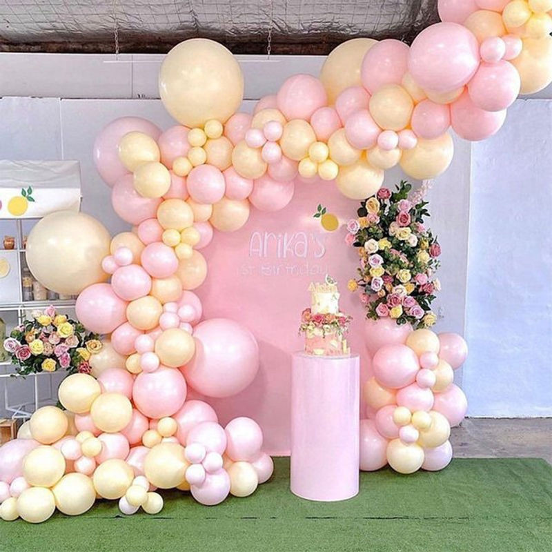 Macaron Ballon Girlande Bogen Kit in Gelb und Rosa für Hochzeit, Geburtstag oder Babyparty - Bild 1