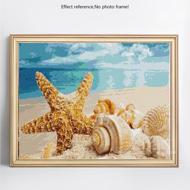 FIYO Diamant-Mosaik Set mit Seestern und Muschel in Blau, Tier-Diamant-Stickerei für Erwachsene, B/H: 30 x 20 cm - Bild 1