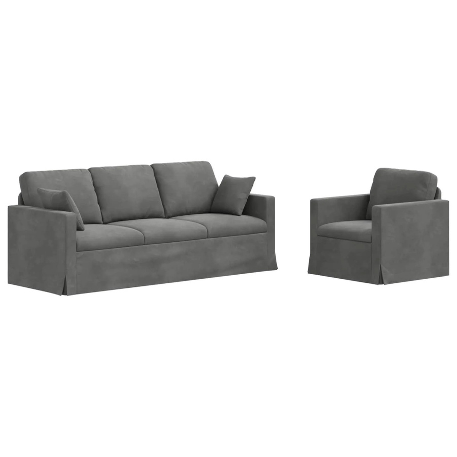 vidaXL Sofa 2-teilig Dunkelgrau aus Samt mit Metallrahmen B/T/H: 198 x 78 x 80 cm - Bild 2