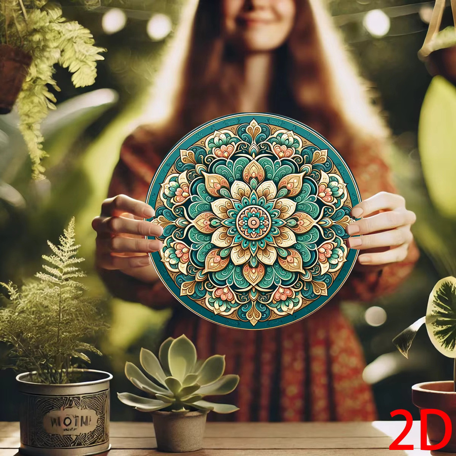 Potdemiel Vintage Wandkunst Runde Wandplatte mit Floralem Mandala Design in Dunkelgrün und Beige, Durchmesser: 20 cm - Bild 2