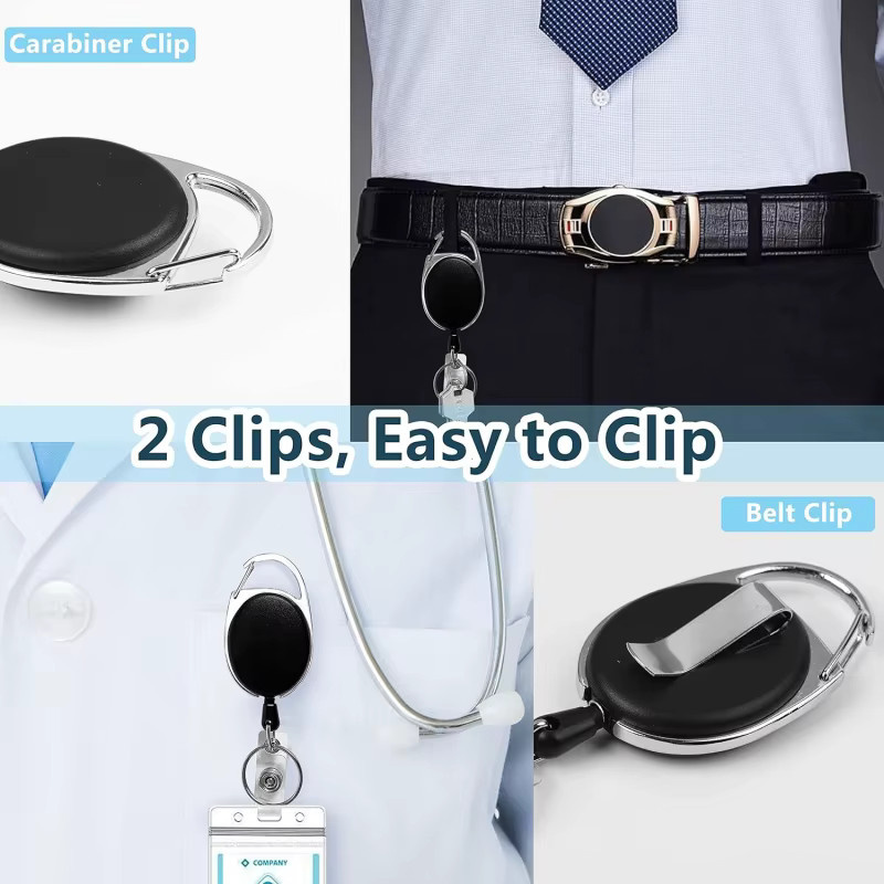 20er-Pack einziehbare Ausweishalter mit Karabiner-Rollen-Clip und Schlüsselring in Schwarz - Bild 3
