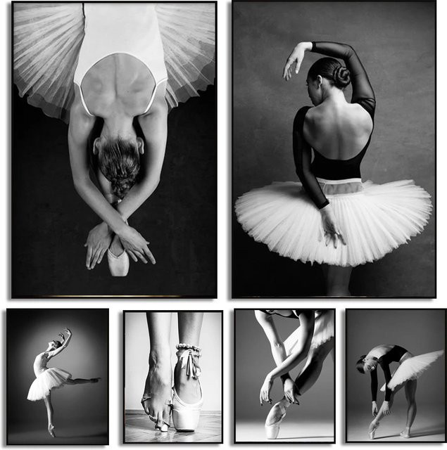 Potdemiel Leinwandgemälde Ballerina Schwarz-Weiß Modernes Wandbild Ballett-Mädchen als Wandkunst für dein Wohnzimmer - Bild 1